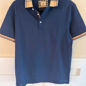 Burberry look-a-like Navy Polo with Check Collar